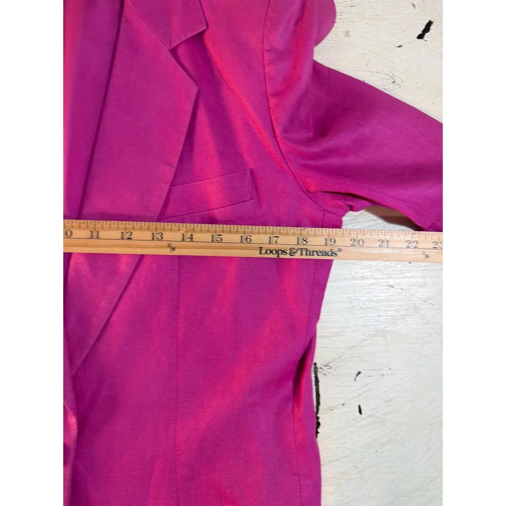 WTC Linen Blazer Women Size M Fuchsia Pink Single Button VTG Professional - Picture 6 of 7